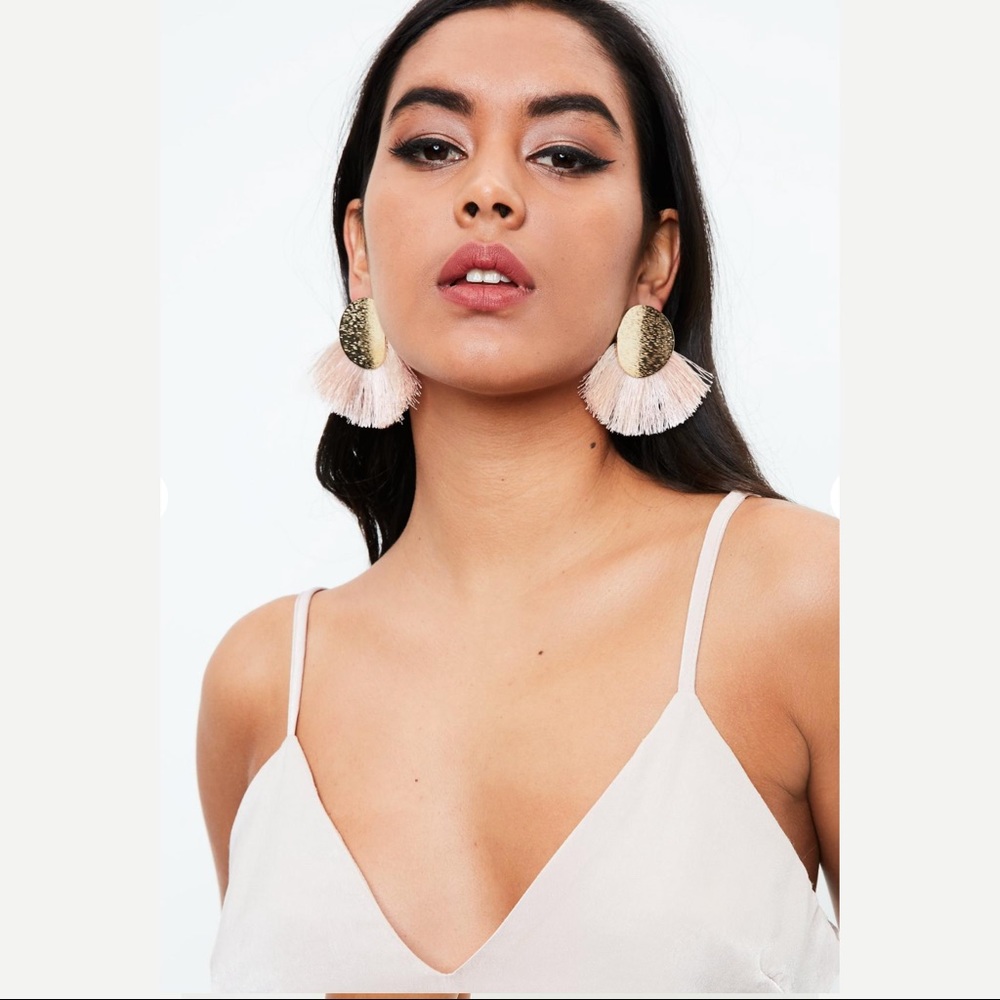Rose Gold Disk Tassel Deco Earrings